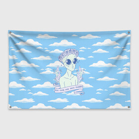 Флаг-баннер с принтом Слишком Милый в Тюмени, 100% полиэстер | размер 67 х 109 см, плотность ткани — 95 г/м2; по краям флага есть четыре люверса для крепления | инопланетянин | космос | нло | облака