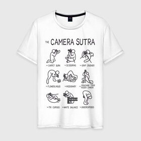 Мужская футболка хлопок с принтом The camera sutra в Тюмени, 100% хлопок | прямой крой, круглый вырез горловины, длина до линии бедер, слегка спущенное плечо. | kamasutra | выдержка | позы | фотка | фото | фотоаппарат | фотограф | фотография | фотосессия | штатив | экспозиция