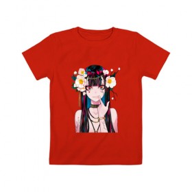 Детская футболка хлопок с принтом Девушка - сакура в Тюмени, 100% хлопок | круглый вырез горловины, полуприлегающий силуэт, длина до линии бедер | anime | аниме | анимешница | девушка | иллюстрация | милая | мультик | сакура | тян | тянка | цветы