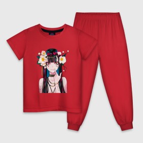 Детская пижама хлопок с принтом Девушка - сакура в Тюмени, 100% хлопок |  брюки и футболка прямого кроя, без карманов, на брюках мягкая резинка на поясе и по низу штанин
 | Тематика изображения на принте: anime | аниме | анимешница | девушка | иллюстрация | милая | мультик | сакура | тян | тянка | цветы