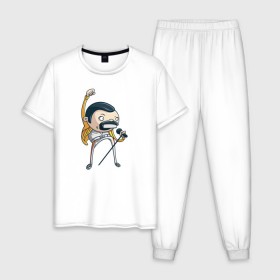 Мужская пижама хлопок с принтом Freddie Mercury в Тюмени, 100% хлопок | брюки и футболка прямого кроя, без карманов, на брюках мягкая резинка на поясе и по низу штанин
 | queen | фредди меркьюри