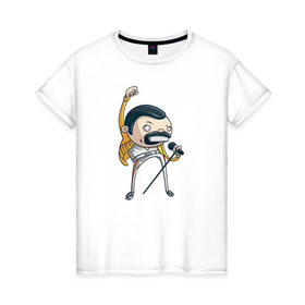Женская футболка хлопок с принтом Freddie Mercury в Тюмени, 100% хлопок | прямой крой, круглый вырез горловины, длина до линии бедер, слегка спущенное плечо | queen | фредди меркьюри
