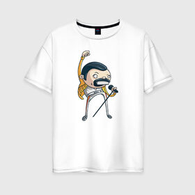 Женская футболка хлопок Oversize с принтом Freddie Mercury в Тюмени, 100% хлопок | свободный крой, круглый ворот, спущенный рукав, длина до линии бедер
 | queen | фредди меркьюри
