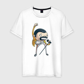 Мужская футболка хлопок с принтом Freddie Mercury в Тюмени, 100% хлопок | прямой крой, круглый вырез горловины, длина до линии бедер, слегка спущенное плечо. | queen | фредди меркьюри
