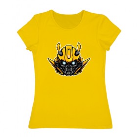 Женская футболка хлопок с принтом Bumblebee в Тюмени, 100% хлопок | прямой крой, круглый вырез горловины, длина до линии бедер, слегка спущенное плечо | бамблби | робот | трансформеры