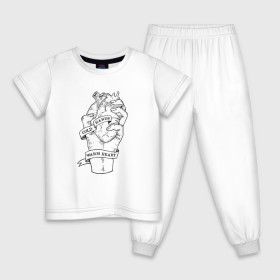 Детская пижама хлопок с принтом Cold Hands Warm Heart в Тюмени, 100% хлопок |  брюки и футболка прямого кроя, без карманов, на брюках мягкая резинка на поясе и по низу штанин
 | анатомия | горячее сердце | рука | тату | холодные руки