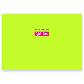 Поздравительная открытка с принтом Unicorn желтый в Тюмени, 100% бумага | плотность бумаги 280 г/м2, матовая, на обратной стороне линовка и место для марки
 | кислотные костюмы | кислотные цвета | неон | флуоресцентные принты