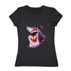 Женская футболка хлопок с принтом Акула в Тюмени, 100% хлопок | прямой крой, круглый вырез горловины, длина до линии бедер, слегка спущенное плечо | shark | акула | головарыбы | клыки | пирсинг | рыба | хищник | цепь
