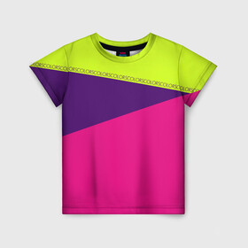 Детская футболка 3D с принтом Треугольники с розовым в Тюмени, 100% гипоаллергенный полиэфир | прямой крой, круглый вырез горловины, длина до линии бедер, чуть спущенное плечо, ткань немного тянется | Тематика изображения на принте: кислотные костюмы | кислотные цвета | неон | флуоресцентные принты