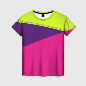 Женская футболка 3D с принтом Треугольники с розовым в Тюмени, 100% полиэфир ( синтетическое хлопкоподобное полотно) | прямой крой, круглый вырез горловины, длина до линии бедер | кислотные костюмы | кислотные цвета | неон | флуоресцентные принты