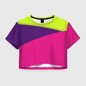 Женская футболка Cropp-top с принтом Треугольники с розовым в Тюмени, 100% полиэстер | круглая горловина, длина футболки до линии талии, рукава с отворотами | кислотные костюмы | кислотные цвета | неон | флуоресцентные принты