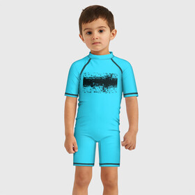 Детский купальный костюм 3D с принтом Гранж голубой в Тюмени, Полиэстер 85%, Спандекс 15% | застежка на молнии на спине | кислотные костюмы | кислотные цвета | неон | флуоресцентные принты