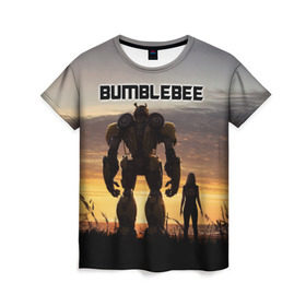 Женская футболка 3D с принтом BUMBLEBEE в Тюмени, 100% полиэфир ( синтетическое хлопкоподобное полотно) | прямой крой, круглый вырез горловины, длина до линии бедер | bumblebee | автобот | бамблби | герой | камаро | прайм | робот | трансформеры | фильм | шевроле