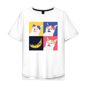 Мужская футболка хлопок Oversize с принтом BanaNO в Тюмени, 100% хлопок | свободный крой, круглый ворот, “спинка” длиннее передней части | Тематика изображения на принте: cat | абстракция | банан | бананы | кот | котики | прикол | прикольная | хлопок