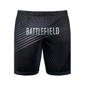 Мужские шорты 3D спортивные с принтом BATTLEFIELD в Тюмени,  |  | battlefield | бателфилд | игра | компьютерная игра | надпись | поле битвы | стрелялка | шутер