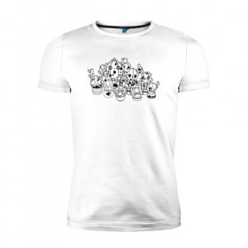 Мужская футболка премиум с принтом Белые кактусы в Тюмени, 92% хлопок, 8% лайкра | приталенный силуэт, круглый вырез ворота, длина до линии бедра, короткий рукав | 