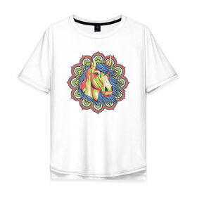 Мужская футболка хлопок Oversize с принтом Лошадь в Тюмени, 100% хлопок | свободный крой, круглый ворот, “спинка” длиннее передней части | horse | mandala | конь | лошади | лошадь