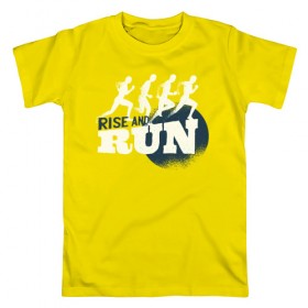 Мужская футболка хлопок с принтом Вставай и Беги в Тюмени, 100% хлопок | прямой крой, круглый вырез горловины, длина до линии бедер, слегка спущенное плечо. | Тематика изображения на принте: run | бег | пробежка