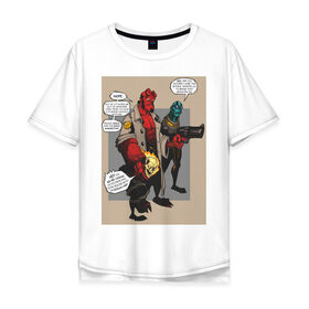 Мужская футболка хлопок Oversize с принтом hellboy в Тюмени, 100% хлопок | свободный крой, круглый ворот, “спинка” длиннее передней части | heroes | super | супергерой | хелбой | хеллбой