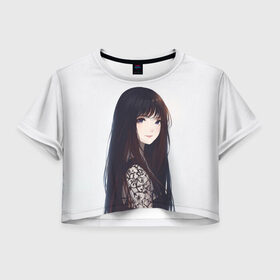 Женская футболка 3D укороченная с принтом Красивая аниме девушка в Тюмени, 100% полиэстер | круглая горловина, длина футболки до линии талии, рукава с отворотами | аниме | анимешка | девушка | тян | тянка | тяночка