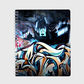 Тетрадь с принтом GRAFFITY в Тюмени, 100% бумага | 48 листов, плотность листов — 60 г/м2, плотность картонной обложки — 250 г/м2. Листы скреплены сбоку удобной пружинной спиралью. Уголки страниц и обложки скругленные. Цвет линий — светло-серый
 | graffity | paint | street art | urban | город | граффити | искусство | кирпичи | краски | рисунки | стена | улицы | уличное искусство