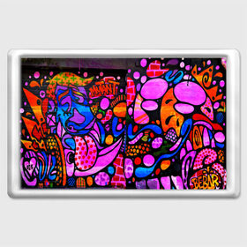 Магнит 45*70 с принтом Неоновое граффити в Тюмени, Пластик | Размер: 78*52 мм; Размер печати: 70*45 | Тематика изображения на принте: grafity | paint | street art | urban | город | граффити | искусство | кирпичи | краски | рисунки | стена | улицы | уличное искусство