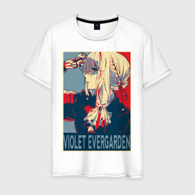 Мужская футболка хлопок с принтом Violet Evergarden в Тюмени, 100% хлопок | прямой крой, круглый вырез горловины, длина до линии бедер, слегка спущенное плечо. | Тематика изображения на принте: anime | violet evergarden | аниме