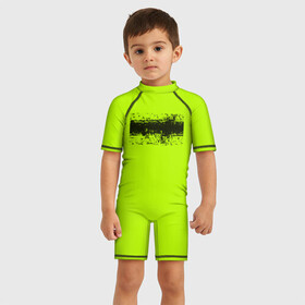 Детский купальный костюм 3D с принтом Гранж салатовый в Тюмени, Полиэстер 85%, Спандекс 15% | застежка на молнии на спине | кислотные костюмы | кислотные цвета | неон | флуоресцентные принты