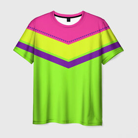 Мужская футболка 3D с принтом Цветные треугольники_ салатовы в Тюмени, 100% полиэфир | прямой крой, круглый вырез горловины, длина до линии бедер | кислотные костюмы | кислотные цвета | неон | флуоресцентные принты