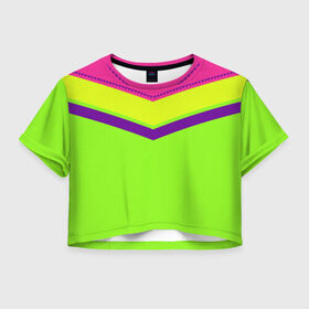 Женская футболка 3D укороченная с принтом Цветные треугольники_ салатовы в Тюмени, 100% полиэстер | круглая горловина, длина футболки до линии талии, рукава с отворотами | кислотные костюмы | кислотные цвета | неон | флуоресцентные принты