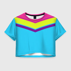 Женская футболка 3D укороченная с принтом Цветные треугольники_голубой в Тюмени, 100% полиэстер | круглая горловина, длина футболки до линии талии, рукава с отворотами | кислотные костюмы | кислотные цвета | неон | флуоресцентные принты