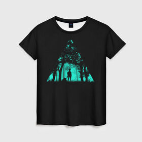 Женская футболка 3D с принтом Таинственный лес в Тюмени, 100% полиэфир ( синтетическое хлопкоподобное полотно) | прямой крой, круглый вырез горловины, длина до линии бедер | кислотные костюмы | кислотные цвета | неон | флуоресцентные принты
