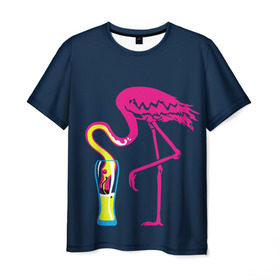 Мужская футболка 3D с принтом Кислотный фламинго в Тюмени, 100% полиэфир | прямой крой, круглый вырез горловины, длина до линии бедер | кислотные костюмы | кислотные цвета | неон | флуоресцентные принты