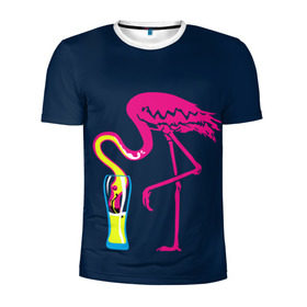 Мужская футболка 3D спортивная с принтом Кислотный фламинго в Тюмени, 100% полиэстер с улучшенными характеристиками | приталенный силуэт, круглая горловина, широкие плечи, сужается к линии бедра | кислотные костюмы | кислотные цвета | неон | флуоресцентные принты