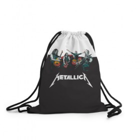 Рюкзак-мешок 3D с принтом Metallica в Тюмени, 100% полиэстер | плотность ткани — 200 г/м2, размер — 35 х 45 см; лямки — толстые шнурки, застежка на шнуровке, без карманов и подкладки | metallica | барабаны | гитары | дэйвмастейн | метал | металисты | металлика | неформалы | рок | рокеры