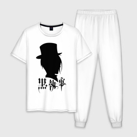 Мужская пижама хлопок с принтом Себастьян Михаэлис в Тюмени, 100% хлопок | брюки и футболка прямого кроя, без карманов, на брюках мягкая резинка на поясе и по низу штанин
 | Тематика изображения на принте: black butler | sebastian michaelis