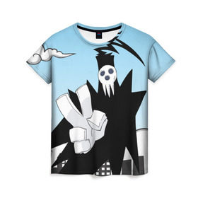 Женская футболка 3D с принтом Soul Eater - Shinigami в Тюмени, 100% полиэфир ( синтетическое хлопкоподобное полотно) | прямой крой, круглый вырез горловины, длина до линии бедер | lord death | shinigami | soul eater | пожиратель душ | синигами