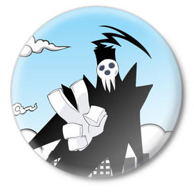 Значок с принтом Soul Eater - Shinigami в Тюмени,  металл | круглая форма, металлическая застежка в виде булавки | Тематика изображения на принте: lord death | shinigami | soul eater | пожиратель душ | синигами