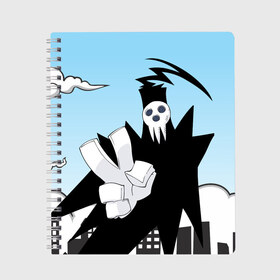 Тетрадь с принтом Soul Eater - Shinigami в Тюмени, 100% бумага | 48 листов, плотность листов — 60 г/м2, плотность картонной обложки — 250 г/м2. Листы скреплены сбоку удобной пружинной спиралью. Уголки страниц и обложки скругленные. Цвет линий — светло-серый
 | Тематика изображения на принте: lord death | shinigami | soul eater | пожиратель душ | синигами