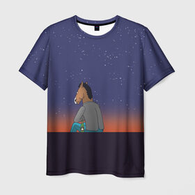 Мужская футболка 3D с принтом Конь Бо Джек в Тюмени, 100% полиэфир | прямой крой, круглый вырез горловины, длина до линии бедер | конь бо джек | мультфильм | ночь