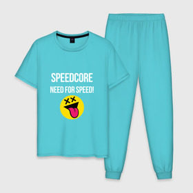 Мужская пижама хлопок с принтом Speedcore в Тюмени, 100% хлопок | брюки и футболка прямого кроя, без карманов, на брюках мягкая резинка на поясе и по низу штанин
 | frenchcore | gabber | hardcore | hardcoremusic | speedcore