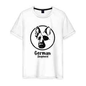 Мужская футболка хлопок с принтом Немецкая овчарка пират в Тюмени, 100% хлопок | прямой крой, круглый вырез горловины, длина до линии бедер, слегка спущенное плечо. | dog | dog face | german shepherd | pirate | немецкая овчарка | пират | собака