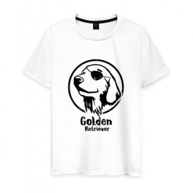 Мужская футболка хлопок с принтом Пират Золотистий ретривер в Тюмени, 100% хлопок | прямой крой, круглый вырез горловины, длина до линии бедер, слегка спущенное плечо. | Тематика изображения на принте: 