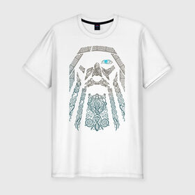 Мужская футболка премиум с принтом Odinn в Тюмени, 92% хлопок, 8% лайкра | приталенный силуэт, круглый вырез ворота, длина до линии бедра, короткий рукав | Тематика изображения на принте: good | viking | vikings | бог | викинг | викинги | кельтское | один | плетение | скандинавы | язычник
