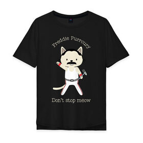 Мужская футболка хлопок Oversize с принтом Фредди Киса в Тюмени, 100% хлопок | свободный крой, круглый ворот, “спинка” длиннее передней части | cat | freddie | mercury | queen | rock | квин | кот | куин | меркьюри | рок | фредди