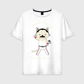 Женская футболка хлопок Oversize с принтом Фредди Киса в Тюмени, 100% хлопок | свободный крой, круглый ворот, спущенный рукав, длина до линии бедер
 | cat | freddie | mercury | queen | rock | квин | кот | куин | меркьюри | рок | фредди