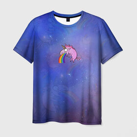 Мужская футболка 3D с принтом Единорог, блюющий радугой в Тюмени, 100% полиэфир | прямой крой, круглый вырез горловины, длина до линии бедер | bird born | блевать | единорог | иллюстратор | кот степан | коты | милота | радуга | тошнит