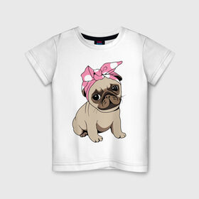 Детская футболка хлопок с принтом Собачка в Тюмени, 100% хлопок | круглый вырез горловины, полуприлегающий силуэт, длина до линии бедер | dog | pug | мопс | собака