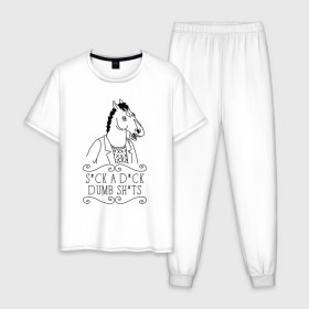 Мужская пижама хлопок с принтом BoJack в Тюмени, 100% хлопок | брюки и футболка прямого кроя, без карманов, на брюках мягкая резинка на поясе и по низу штанин
 | Тематика изображения на принте: bojack | horseman | боджек | конь