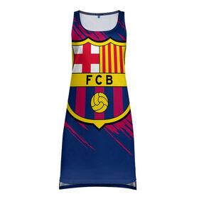 Платье-майка 3D с принтом Барселона в Тюмени, 100% полиэстер | полуприлегающий силуэт, широкие бретели, круглый вырез горловины, удлиненный подол сзади. | barca | barcelona | barsa | fc barcelona | барса | барселона | болел | испания | каталонцы | клубная | лалига | сине гранатовые | фанатская | форма | футбол | футбольная | футбольный клуб